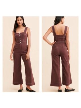 Maeve Colette-Front Wide-Leg Jumpsuit in Deep Mauve